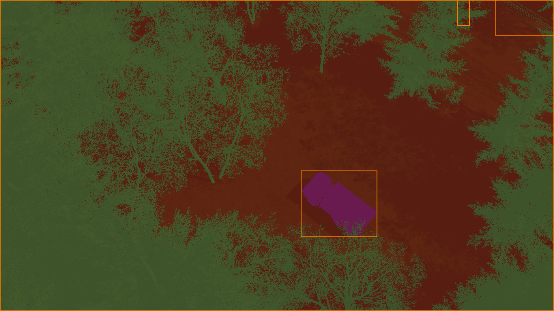 Bounding boxes view of a vehicle in a forest
