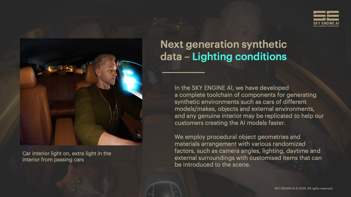 SKY ENGINE AI in-cabin monitoring occupant monitoring DMS synthetic data cloud for vision AI models training and validation for cars, trucks, trains in automotive car OEM